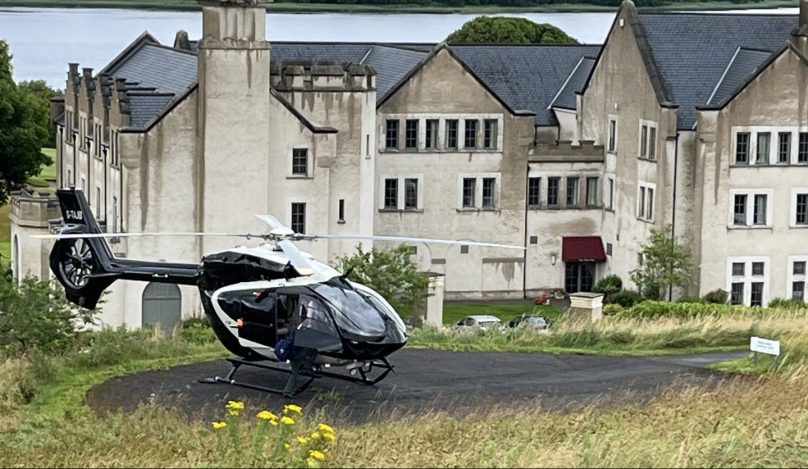 Helicopter in front of a Golf Hotel